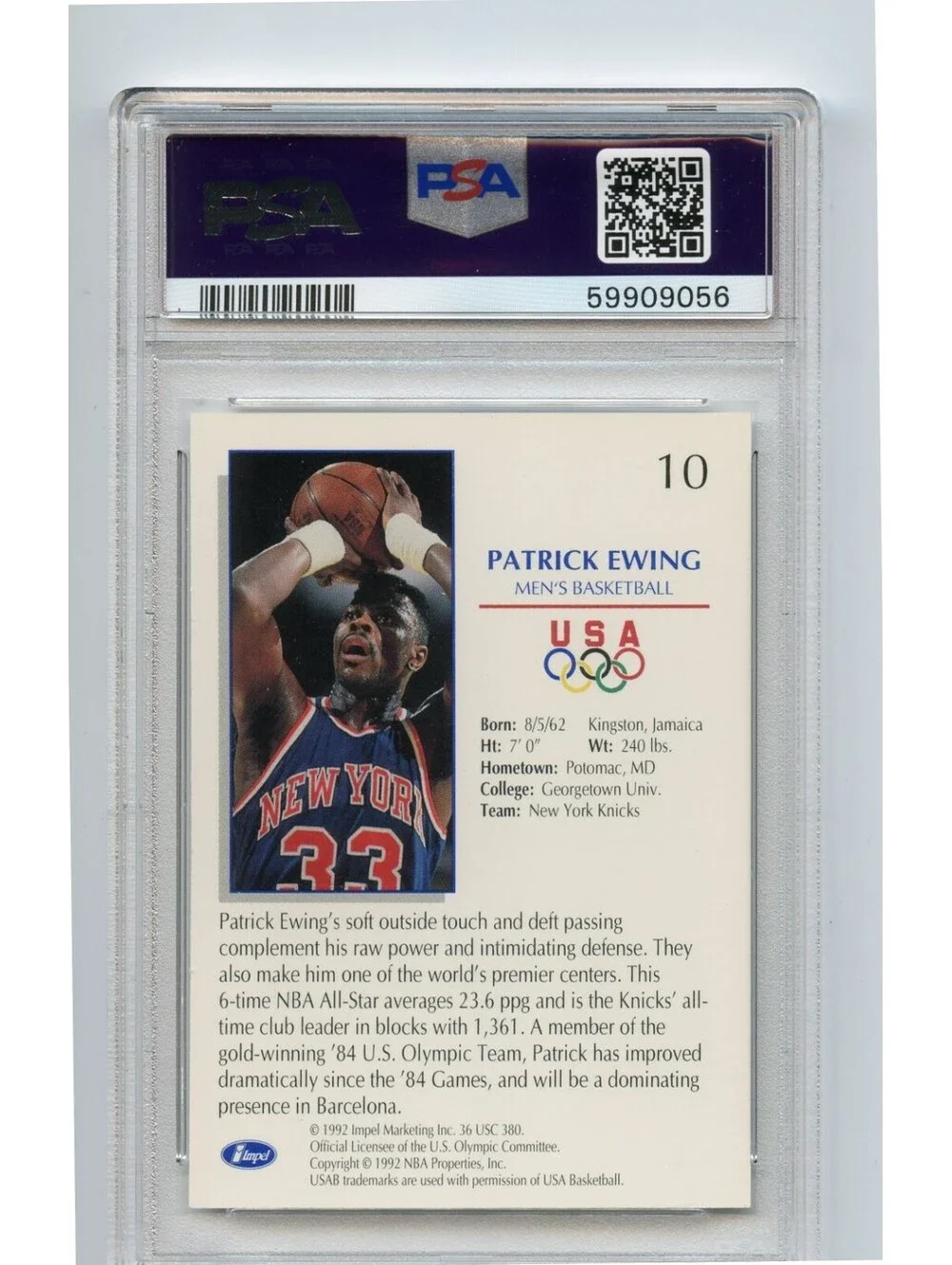 1992 Impel U.S. Olympicards Patrick Ewing #10 PSA 9 MINT DREAM TEAM KNICKS